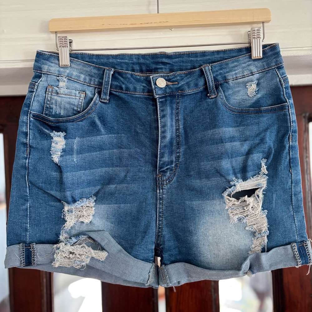 SHEIN Blue Distressed Jean Shorts